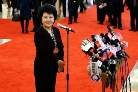 裘援平在“部長(zhǎng)通道”接受記者采訪。 <a target='_blank' >中新社</a>圖片 富田 攝 