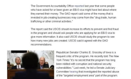 美國官方媒體美國之音也披露了EB-5項(xiàng)目中存在的種種問題