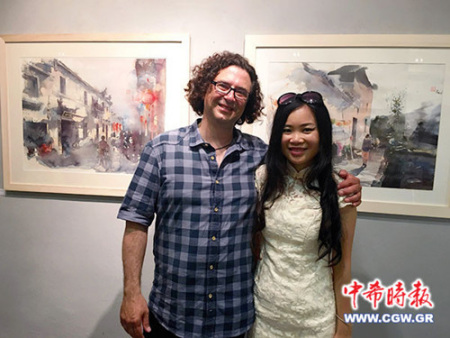 希臘畫家瓦蓋里斯和中國(guó)畫家林慶華（希臘《中希時(shí)報(bào)》）