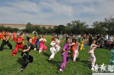 快閃活動(dòng)中的武術(shù)表演。(《僑報(bào)》記者徐一凡攝)