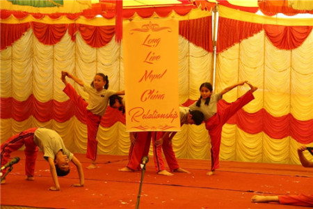 尼泊爾小學(xué)生展示武功。