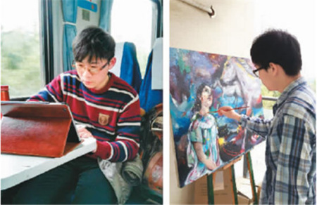 　創(chuàng)業(yè)的日子是忙碌的 。方翔除了進(jìn)行藝術(shù)創(chuàng)作，每天要對(duì)自己的微信公眾號(hào)內(nèi)容更新（左圖），即便在外旅行也要堅(jiān)持完成。