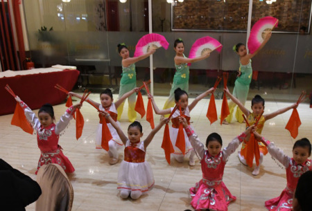 新春聯(lián)歡會節(jié)目表演。(法國《歐洲時報》/丁兆琨 攝)