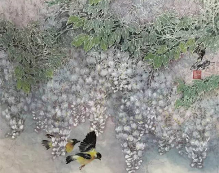 陳萬(wàn)祥作品《紫藤雙飛》