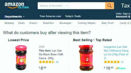 老干媽在亞馬遜官網的售價截圖。僑報記者蘇紅