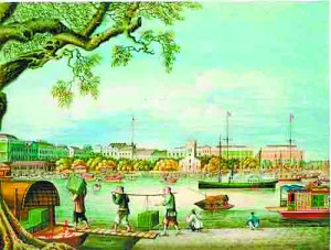 清代的十三行商館遠(yuǎn)景。