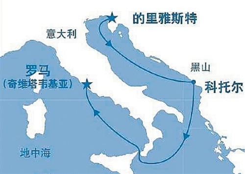 盛世公主號歐洲首航航線圖。