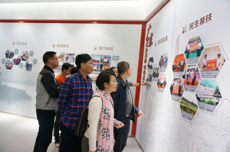 考察團(tuán)成員參觀同心展覽館。