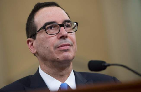 財(cái)政部長米努勤在眾院說明預(yù)算的錢從哪里來。(美國《世界日?qǐng)?bào)》/Getty圖片)