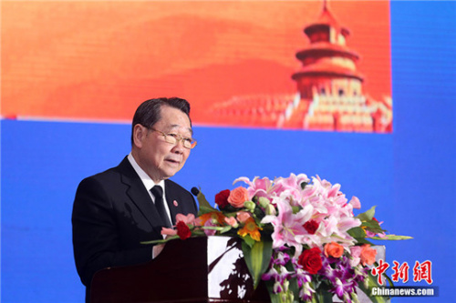 圖為謝國民發(fā)言。 <a target='_blank' >中新社</a>記者 韓海丹 攝