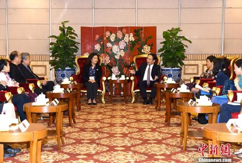 9月6日，國務院僑辦副主任譚天星在北京會見美國大華府兩岸時事論壇社訪問團。 <a target='_blank' >中新社</a>記者 張勤 攝