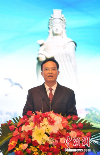 9月13日，福建省莆田市委書記林寶金致辭。當(dāng)日，“海上絲綢之路視野下的媽祖與海外華文傳媒”主題論壇，在媽祖故鄉(xiāng)福建莆田市舉行。<a target='_blank' >中新社</a>記者 呂明 攝