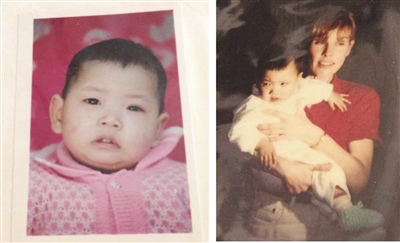 李琴兒時(shí)的照片。李琴與美國(guó)養(yǎng)母。