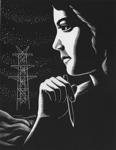 黃新波作品《青年人》，1961年，木板刻畫。