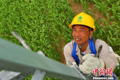 許啟金正在登塔作業(yè)?！№n蘇原 攝