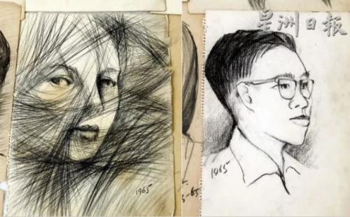 中學(xué)時(shí)代的人像創(chuàng)作已顯露繪畫天份，每一幅都記下了當(dāng)時(shí)的年份。（馬來(lái)西亞《星洲日?qǐng)?bào)》）