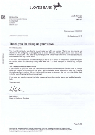 9月5日，郭先生在向銀行客服部門投訴后，銀行給他發(fā)來一封信，但是對于事情的實(shí)質(zhì)進(jìn)展并沒有任何作用。（英國《華聞周刊》）