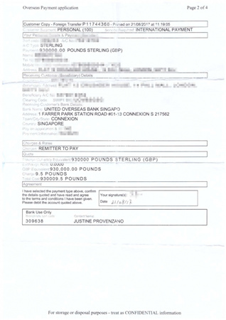 從郭先生提供的銀行收據(jù)就可以看出，他8月21日在辦理國際匯款時(shí)，沒有顯示異常。（英國《華聞周刊》）