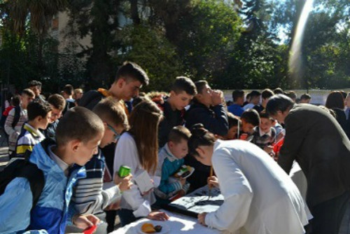 阿爾巴尼亞學(xué)生體驗(yàn)中國書法。