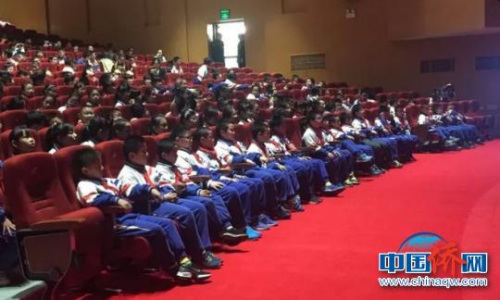 青田縣實驗小學(xué)的600余名學(xué)生觀看演出。　青田僑辦　攝