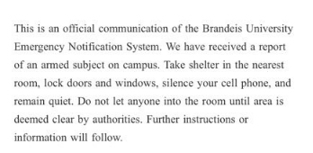 布蘭迪斯大學(xué)11月20日的警報