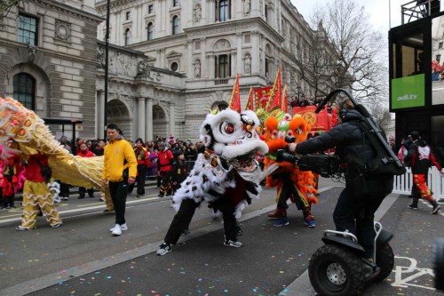 舞獅“搶鏡”。 