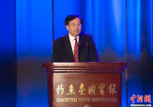 圖為中國(guó)新聞社社長(zhǎng)章新新致辭。<a target='_blank'  >中新網(wǎng)</a>記者 李卿 攝