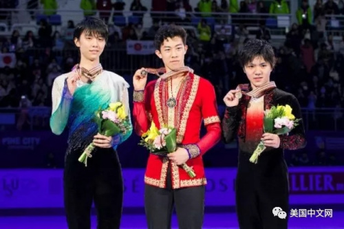 2017年四大洲錦標(biāo)賽上，陳巍戰(zhàn)勝羽生結(jié)弦(左)奪冠 (圖來源：美國中文網(wǎng))