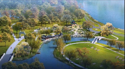 明州中國花園規(guī)劃鳥瞰圖。(美國《世界日?qǐng)?bào)》資料圖：明尼蘇達(dá)中國友好花園協(xié)會(huì)提供)