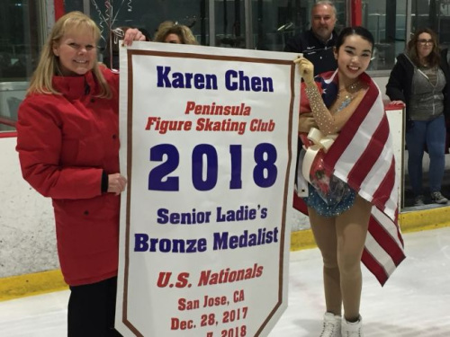 陳楷雯和她的教練Tammy Gambill。（美國《世界日報》／楊青攝影）