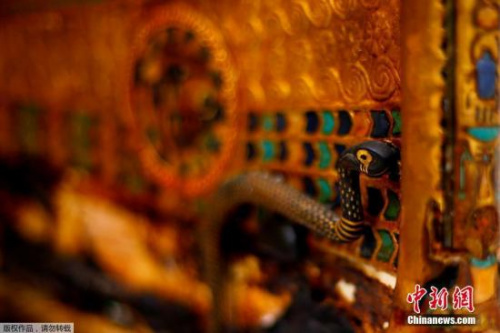 黃金戰(zhàn)車上的毒蛇雕塑。