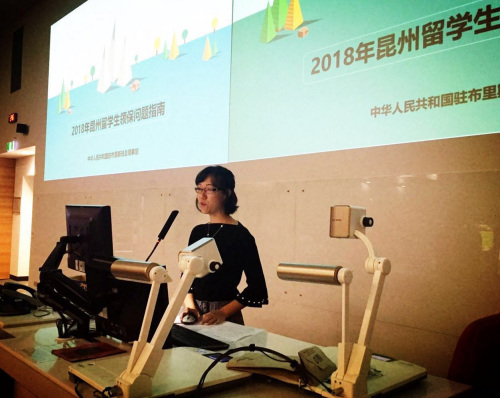 總領(lǐng)館工作人員介紹領(lǐng)保工作相關(guān)知識。