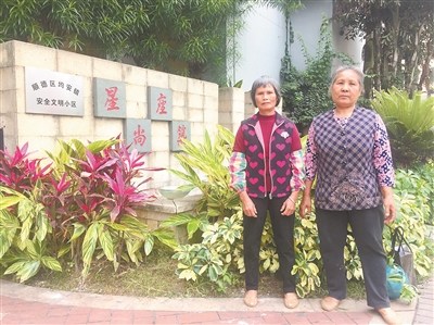  李紅阿姨和孔蘭阿姨在菜地。