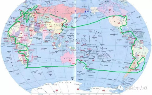 單車騎行環(huán)球路線。（安哥拉華人報(bào)微信公眾號(hào)）
