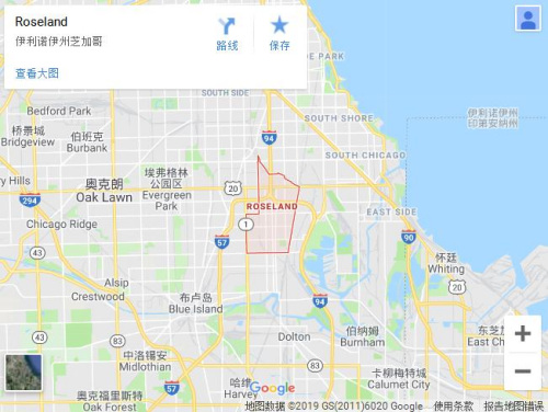 上圖紅色框之處，即為史教授前往尋車(chē)的羅斯蘭德區(qū)(Roseland)，治安非常差。(谷歌地圖截圖）