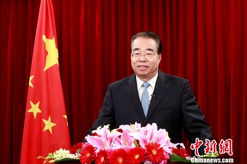 在2019年新春佳節(jié)到來(lái)之際，中國(guó)國(guó)務(wù)院僑務(wù)辦公室主任許又聲在北京發(fā)表農(nóng)歷己亥年新春賀辭，向華僑華人和歸僑僑眷致以節(jié)日問(wèn)候。<a target='_blank' >中新社</a>記者 盛佳鵬 攝