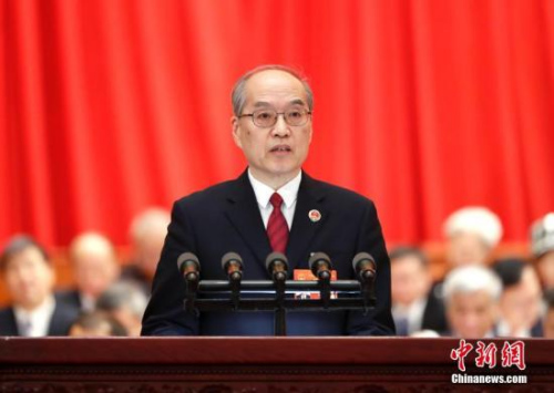3月12日，十三屆全國人大二次會議在北京人民大會堂舉行第三次全體會議。最高人民檢察院檢察長張軍作最高人民檢察院工作報告。<a target='_blank' >中新社</a>記者 劉震 攝