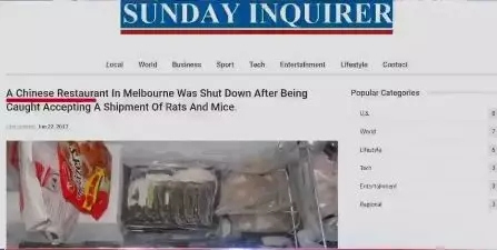 污蔑中餐館用老鼠肉的網(wǎng)站截圖。