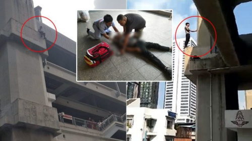 一名23歲的中國(guó)男青年，失足從曼谷機(jī)場(chǎng)快線帕亞泰站3樓墜下2樓，導(dǎo)致骨折重傷，被送往叻差威提醫(yī)院急救。(來源：泰國(guó)《世界日?qǐng)?bào)》)