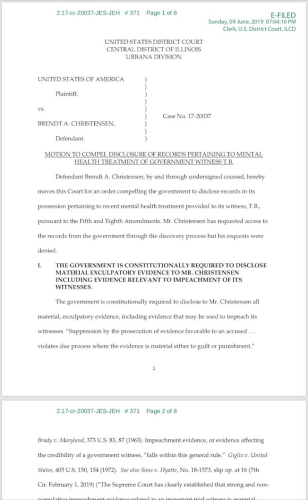 辯方律師9日提出動(dòng)議，稱檢方重要證人T.B。的精神疾病影響作證能力。( 法院文件截圖)