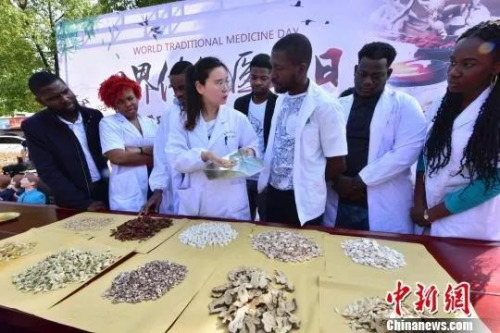 　醫(yī)生在為外國留學(xué)生講解中藥。葛宜年 攝