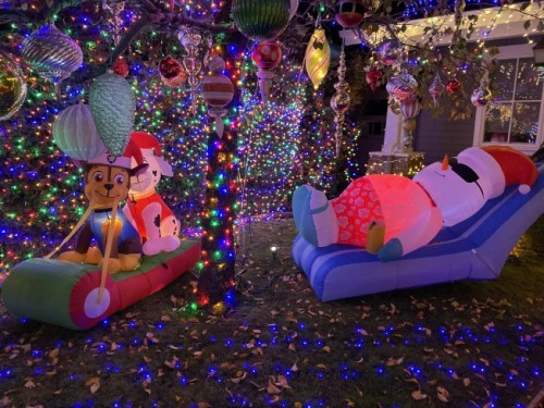 Eucalyptus耶誕街區(qū)是圣誕節(jié)時(shí)灣區(qū)最有名的街區(qū)之一。(美國(guó)《世界日?qǐng)?bào)》/李榮 攝)