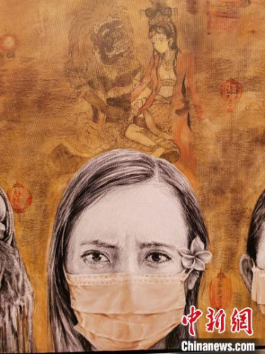 圖為參展畫作?！≈袊v登巴薩總領(lǐng)館 供圖 攝