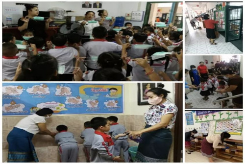 老師們教孩子如何做好防護(hù)措施。(作者供圖)