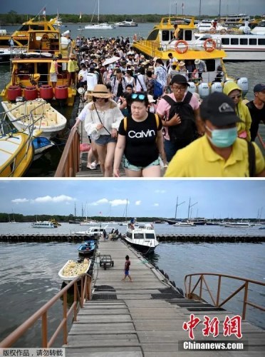 印尼度假勝地巴厘島疫情前后對比圖。(<a target='_blank'  >中新網(wǎng)</a>)