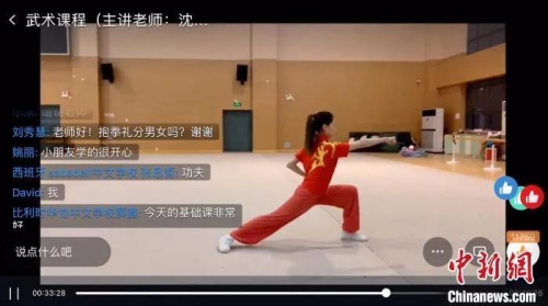 資料圖：海外華裔青少年中華文化云課堂上，海外華裔青少年“云中”習武吟詩。江蘇省委統(tǒng)戰(zhàn)部(省僑辦)供圖