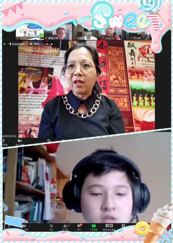 德國福建商會(huì)名譽(yù)會(huì)長唐慧英(上)、營員代表露飛(下)在線致辭