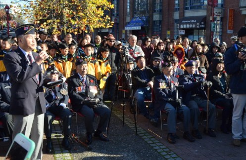 華裔退伍老兵參與華埠的國殤日紀念活動。(加拿大《世界日報》/陳威麟