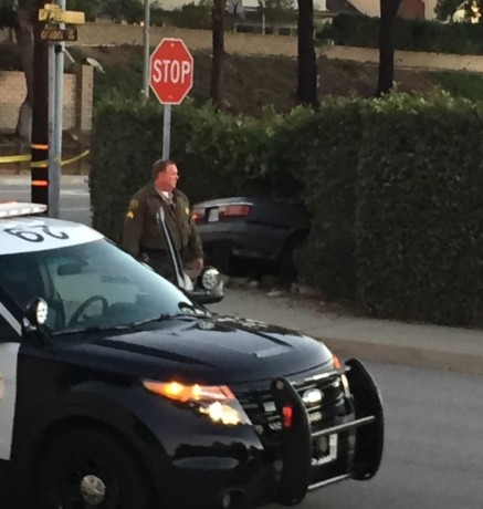 汽車撞人后失控沖入一家華人后院。(鄰居提供)