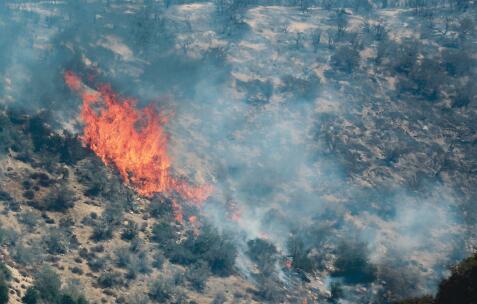 圣縣山區(qū)的山火。(美國(guó)《僑報(bào)》/邱晨